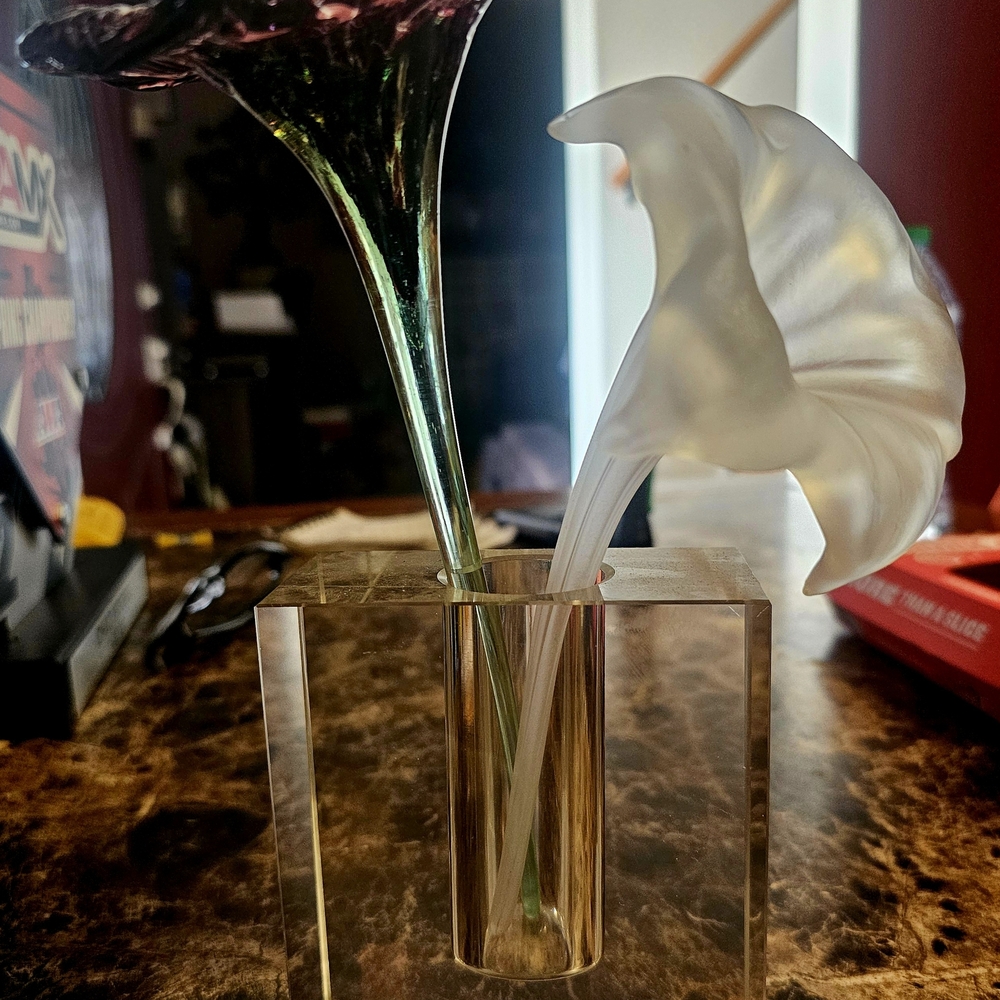 3 Piece Murano-inspired VIintage Glass Art with Purple and White Flowers